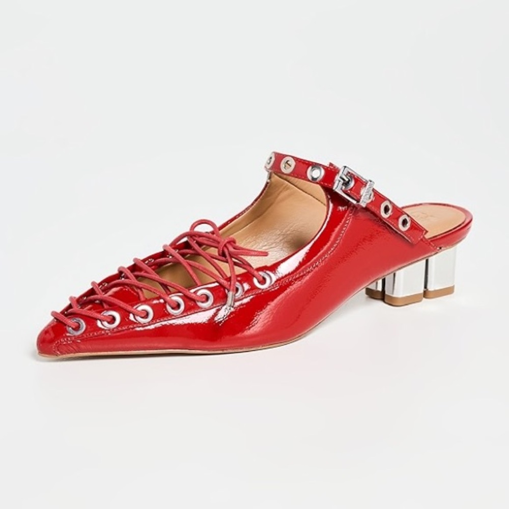 Ganni Lace-Up Mules in Red 38